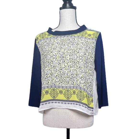 Belissa Women 3/4 Sleeve Top Sz 36/S White Blue Yellow Refer To Chart Pre-owned - Picture 1 of 8